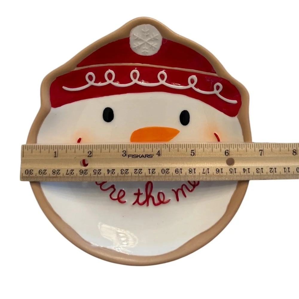 Hallmark Share the Merry Snowman Shaped Cookie Plate Red White Holiday Ceramic